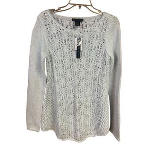 Presswick & Moore crocheted sweater Sz M Lt blue/Silver NWT